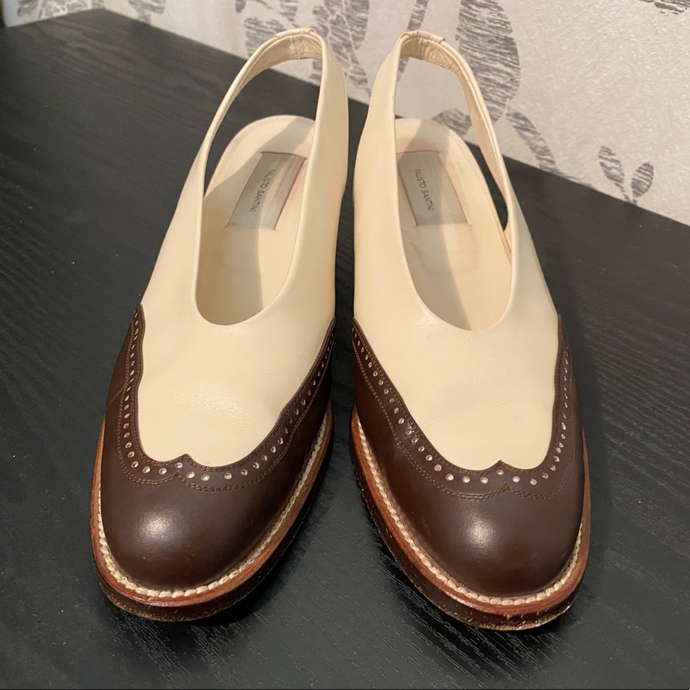 Fausto Santini Leather Wingtip Slingbacks